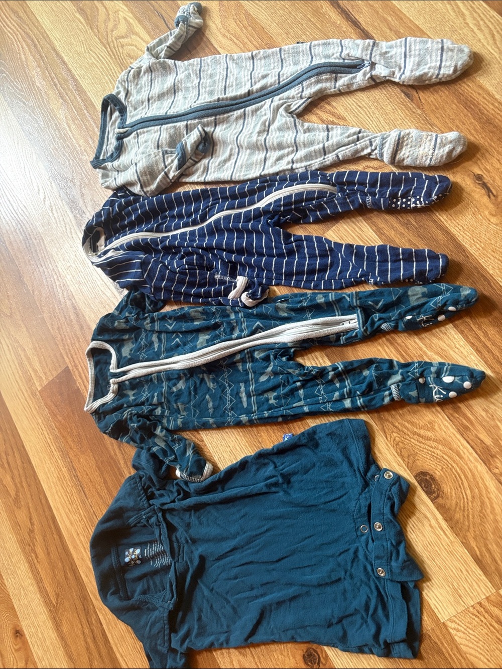Kickee Striped 3 and Solid Baby Footie & romper - Blues and Gray